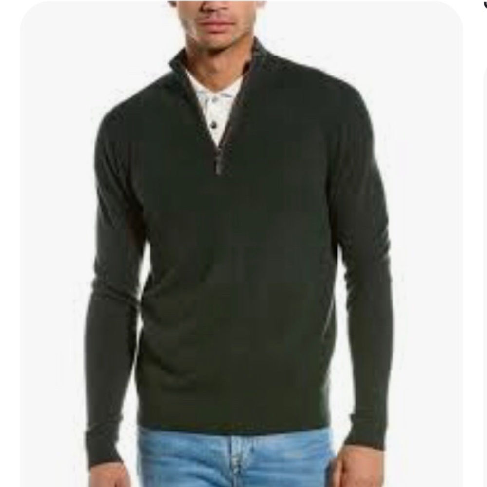 Joseph & Lyman Men's Green Cashmere 1/4-zip Mock-Neck Sweater Pullover Sz L